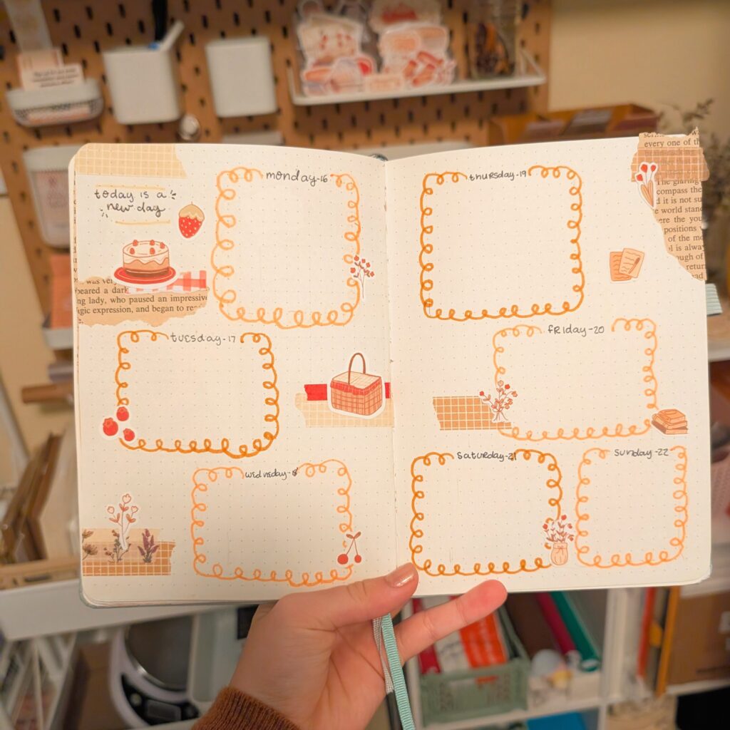 Strawberry June bullet journal spread - bullet journaling on a budget