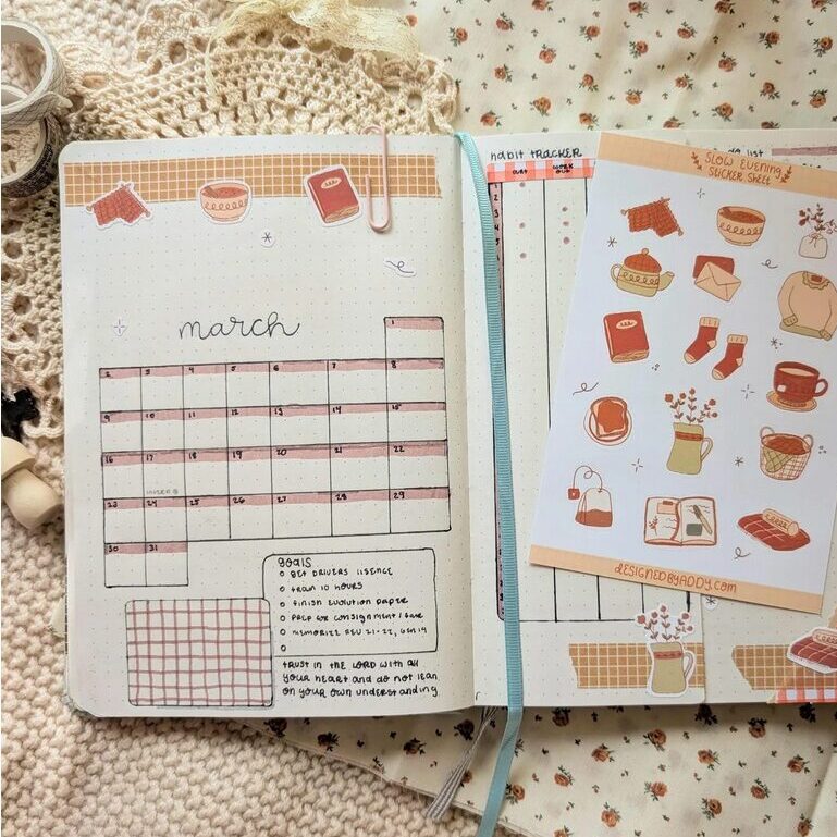 March Bullet Journal Layout and Sticker Sheet